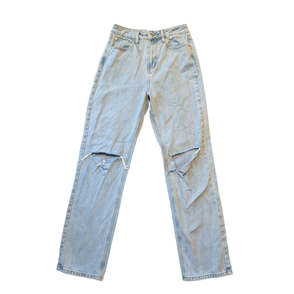 Princess Polly Knee Distressed High Rise Straight Leg Jean Light Wash Cotton US6